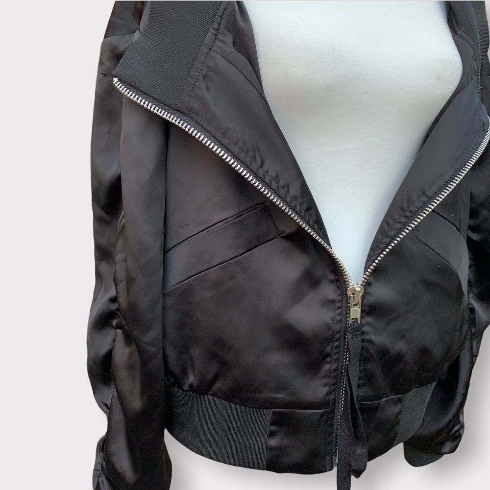 Alpha & Omega Black Satin Bomber Jacket Size S